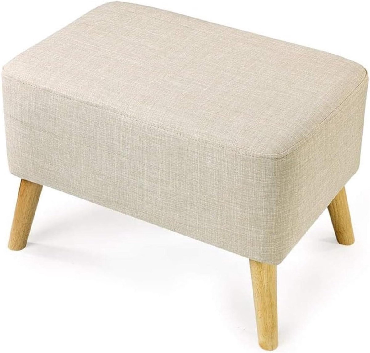 Hocker Vierkant Hout - Voetenbank Stoffen - Ontspannen Zitten - Afneembare Linnen Hoes - 65D x 45B x 45H cm