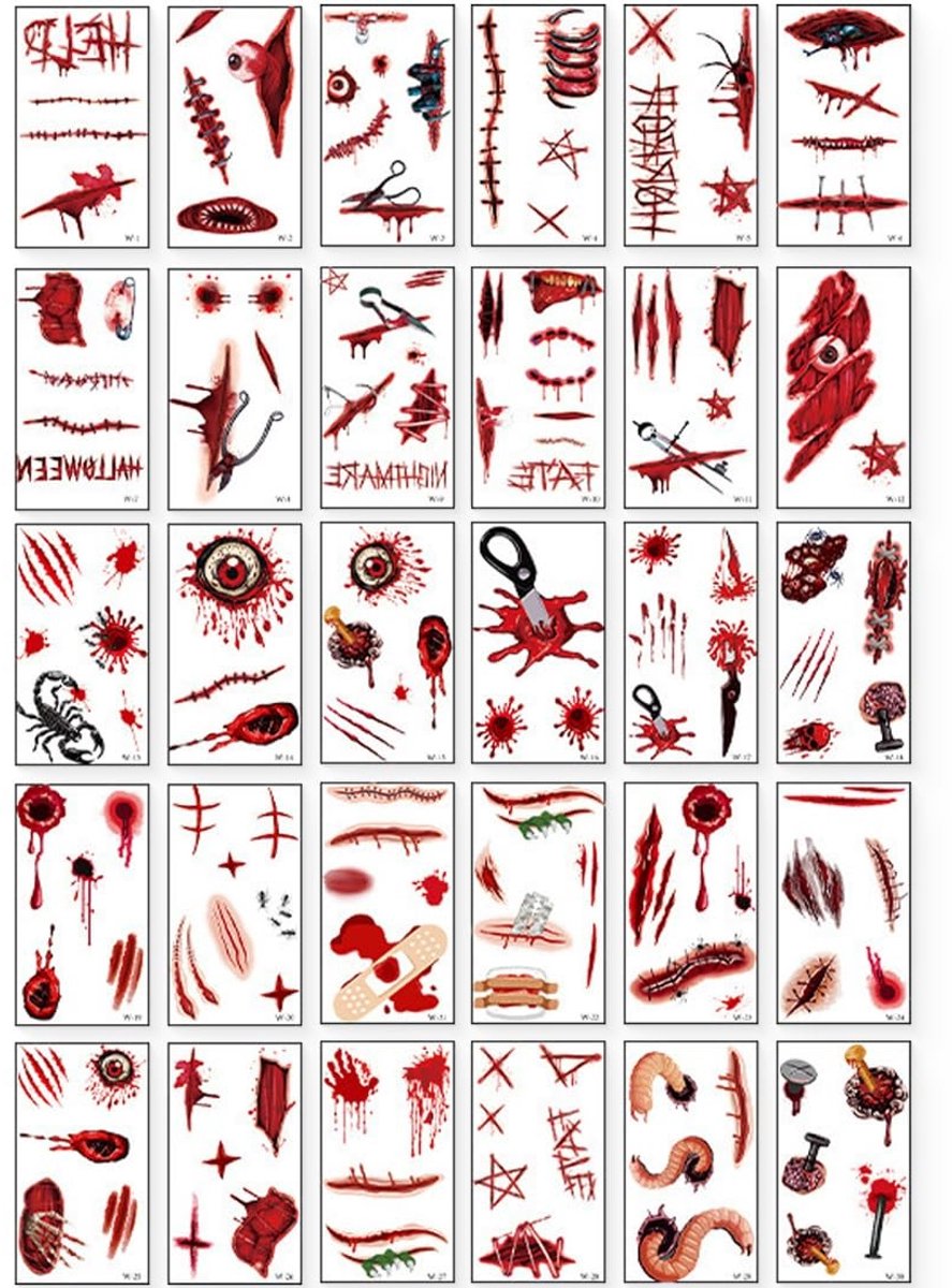 SPHProducts - Halloween-make-up - namaak-wonden - veilig en niet giftig - 30 vellen - make-upaccessoires - voor horrormake-up - geschikt voor elke gele...