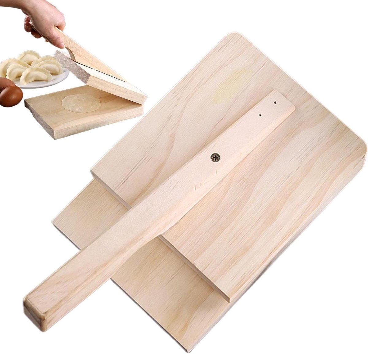 Deegpers - Dumpling Maker - Thuis Delicatessen Maken - Duurzaam Hout - 22 x 15 cm - Houtkleur