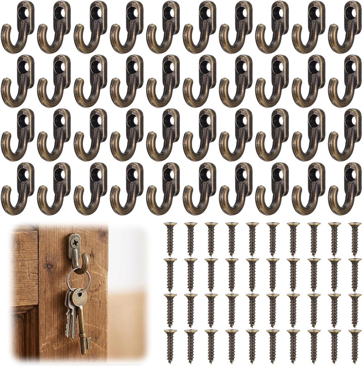 Mini Haken - Kleine Haakjes - Sleutels Ophangen - Robuust Zinklegering - 40 Stuks - Brons