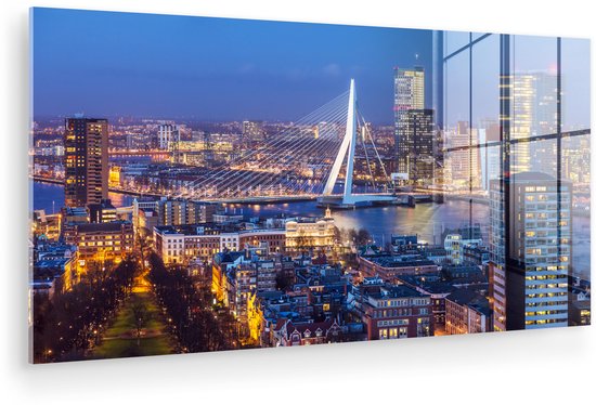 Peintures sur verre - Skyline - Pont Érasme - Rotterdam - 80x40 cm - Peintures Plexiglas