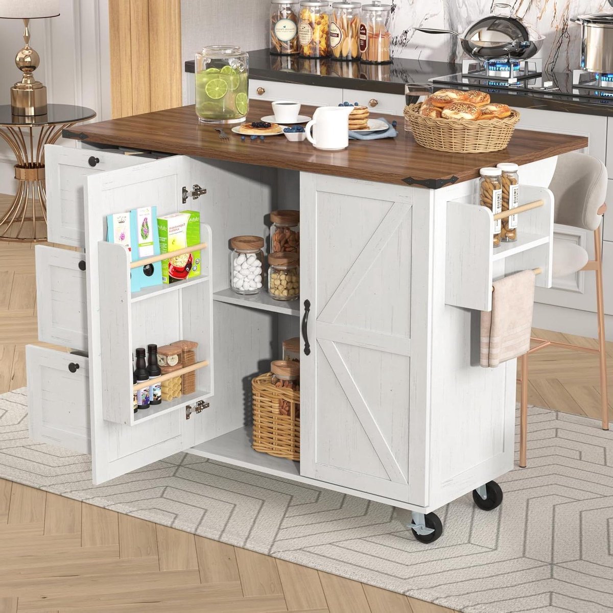Keukenwagen - Dienblad trolley - Extra werkruimte - Verrijdbaar met wielen - 140 x 73 cm - Wit