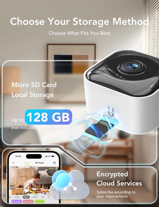 Beveiligingscamera Binnen - WiFi Camera - Huis Bewaken - 2K HD Nachtzicht - 2 Verpakkingen - Wit — afbeelding 4