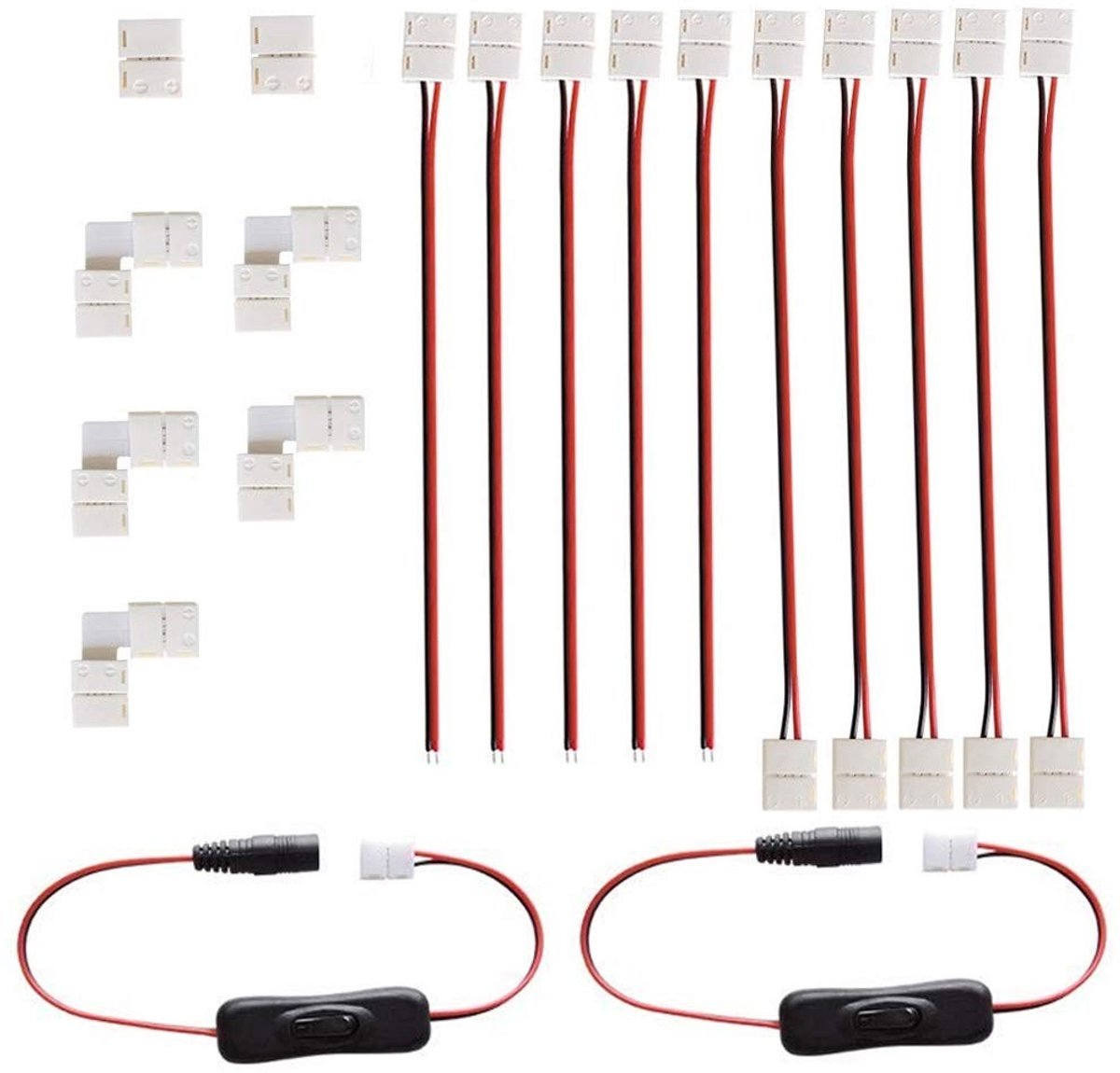 aladdien - LED Strip Connector Set - 2-polige Steekstekkers - Eenvoudige Aansluitingen - 8 mm - Flexibele LED Verbindingen - Voor Binnengebruik - Co..
