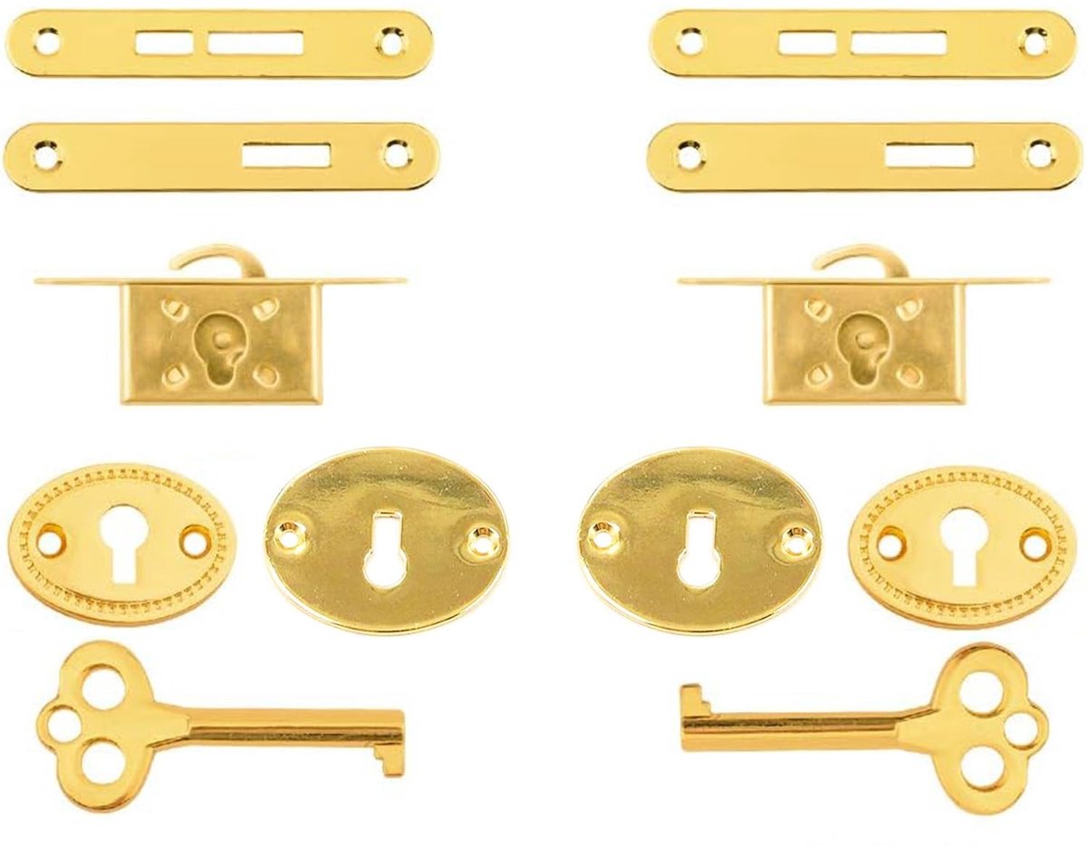 aladdien - Antieke Kastsloten Set - Retro Gouden Kluisjes - Verstevigde Kwaliteit - Geschikt voor Lades en Kasten - Veiligheidssluiting - Robuuste C..