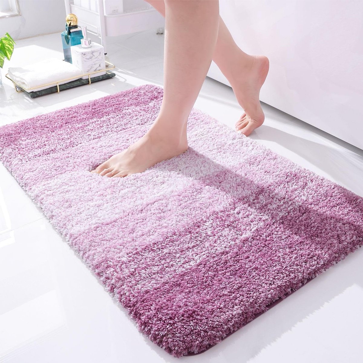 aladdien - Badkamertapijt - Antislip - Hoogpolig - Lila - Microvezel - Absorberend - Geschikt voor Badkamer - 40 x 60 cm