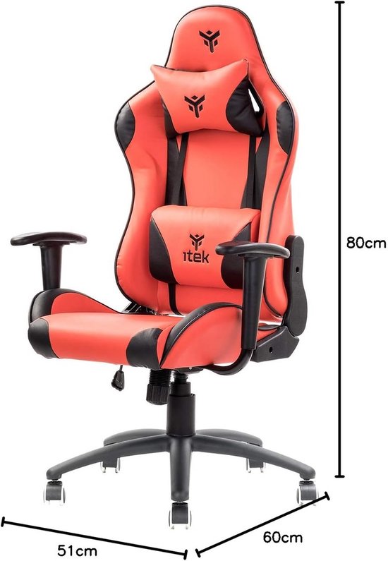 ITEK Playcom PM20 Gamingstoel, Ergon, rood, verstelbare rugleuning, verstelbare armleuningen en hoofdsteun, lendenwervelkolom, comfort en design, ideaal als bureaustoel, werkstoel of gamingstoel — afbeelding 3