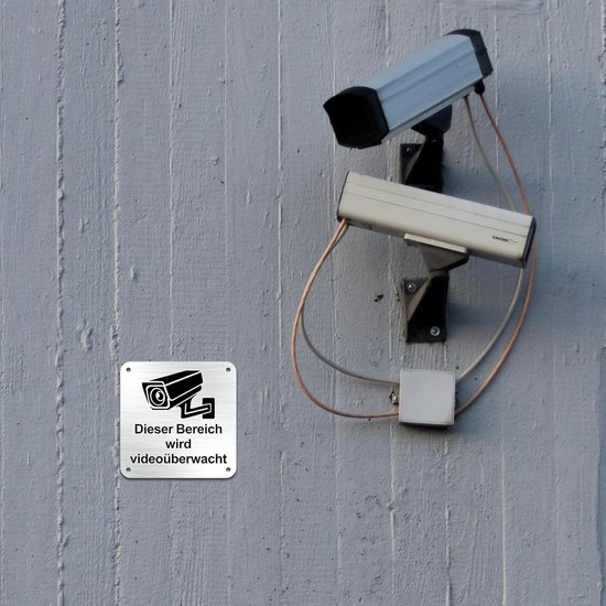 Videobewaking Bord Aluminium Met Camera Pictogram - Set van 2 Waarschuwingsstickers — afbeelding 2