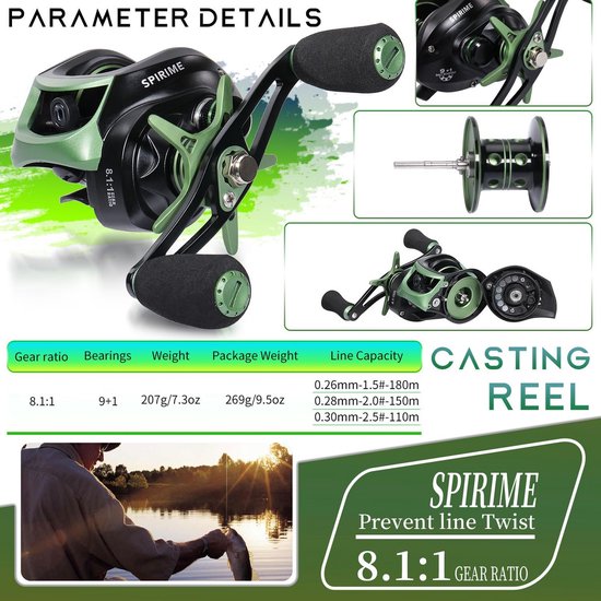 Sougayilang Fishing Baitcasting Reel, Baitcaster Fishing Reels with 9+1BB, Magnetic Braking System van Sougayilang — afbeelding 5