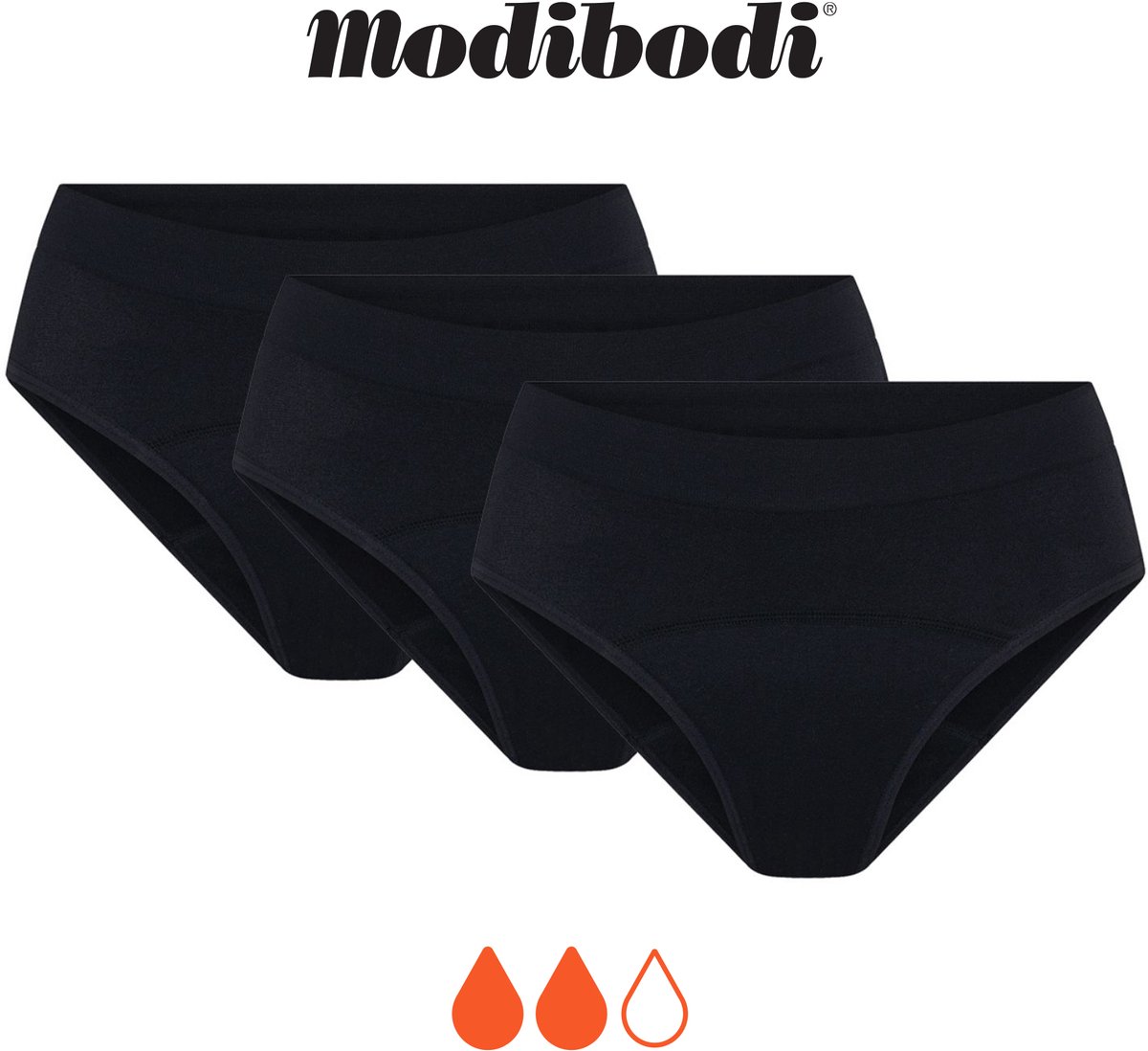 Modibodi Menstruatieondergoed Normaal Absorberend Tieners Tiener Zachte Stretch Naadloze Hipster Bikinislip 3-Pack Normaal 3 Pack Zwart Y14-18
