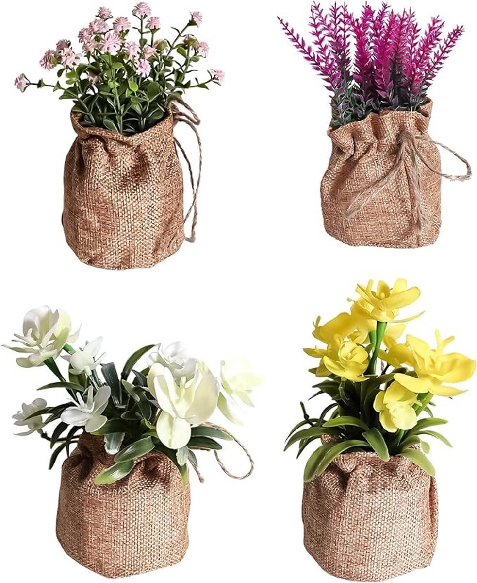 Set van 4 kunststof mini-orchideeën in pot - decoratieve nepbloemen voor binnen