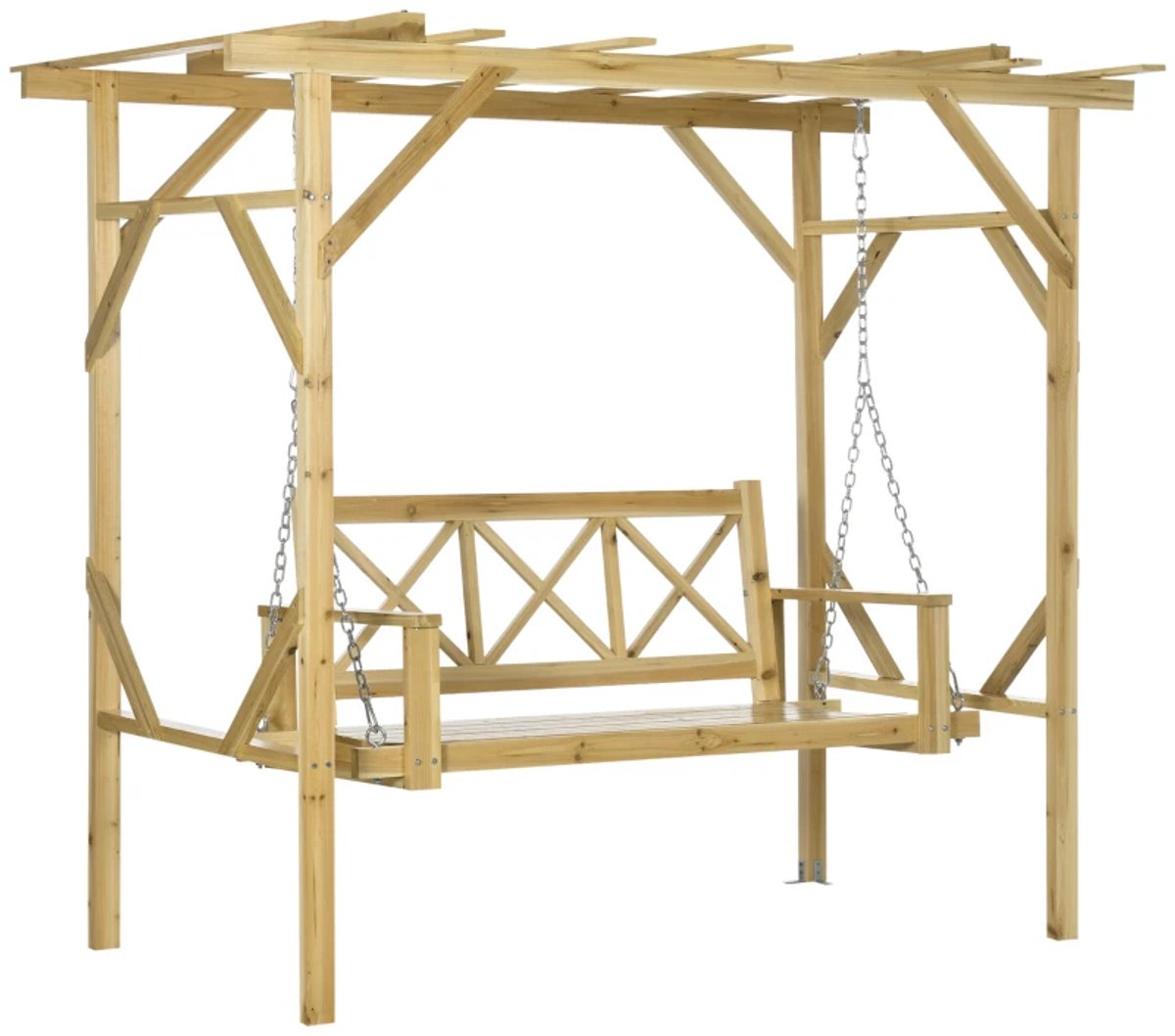 Hollywood Schommel - Houten Schommelbank met Pergola - in Hoogte Verstelbaar - 2-zits Tuinbank - Tuinschommel 2 Personen - tot 240 kg - Schommelstoel - Tuinmeubelen - voor Tuin, Terras, Balkon