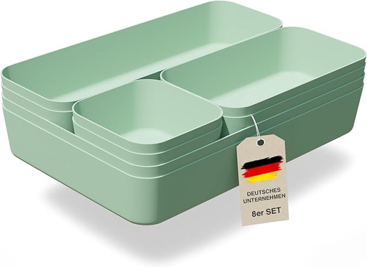 Lade organizer set groen - 8 opbergboxen voor kantoor en huishouden