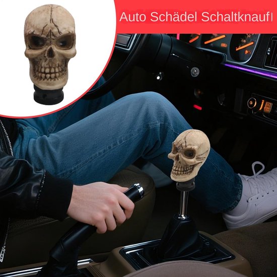 Schakelhendel Knop - Pookknop Auto - Interieur Personaliseren - Opvallend Schedel Design - 14x5 cm - Grijs — afbeelding 2