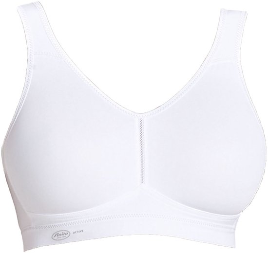 Witte Anita sportbeha zonder beugel met brede bandjes en V-hals.