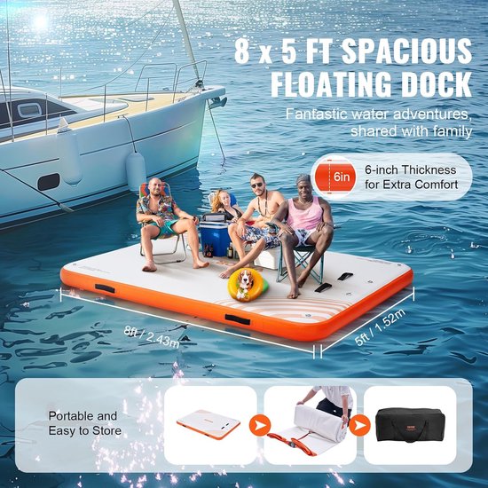 Drijvend Dok - Water Platform - Waterplezier Beleven - Antislip PVC Stof - 2.43 x 1.52 Meter - Wit Oranje — afbeelding 3