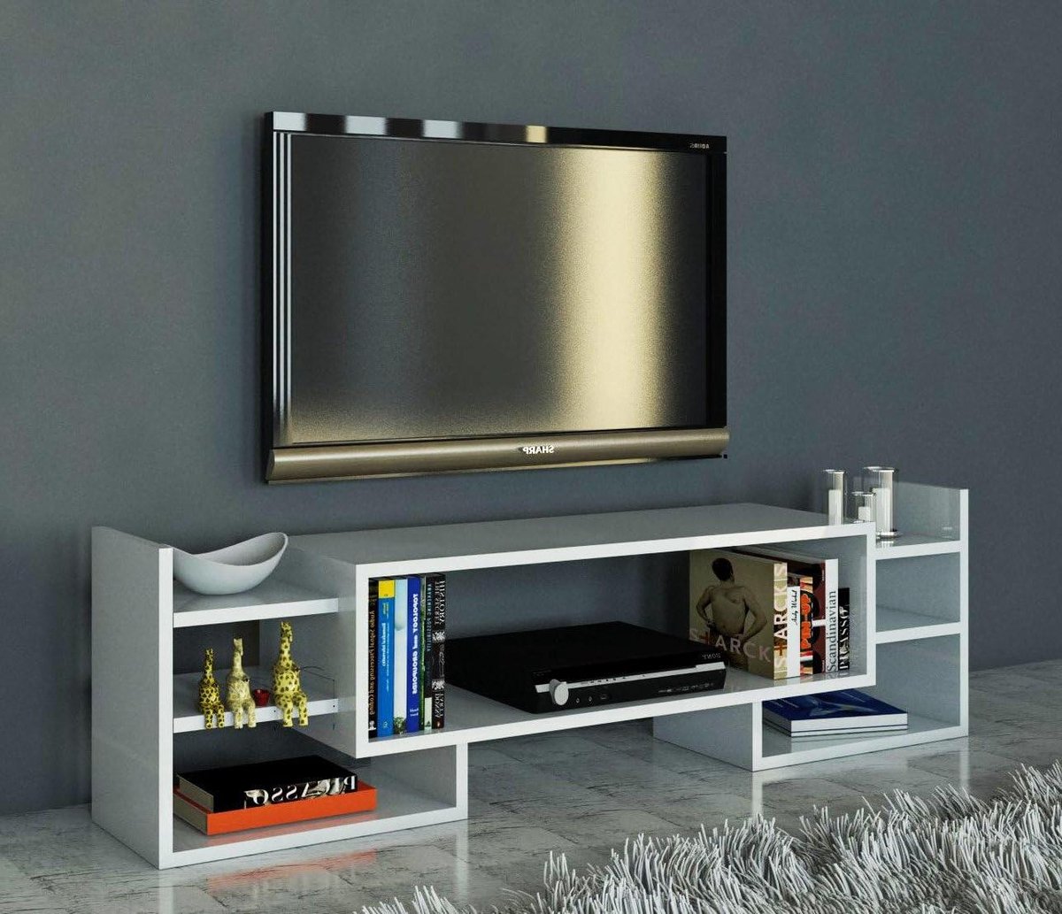 Moderne tv-unit - Tv meubel - Woonkamer inrichten - Wandmontage optie - 115 cm breed - Wit
