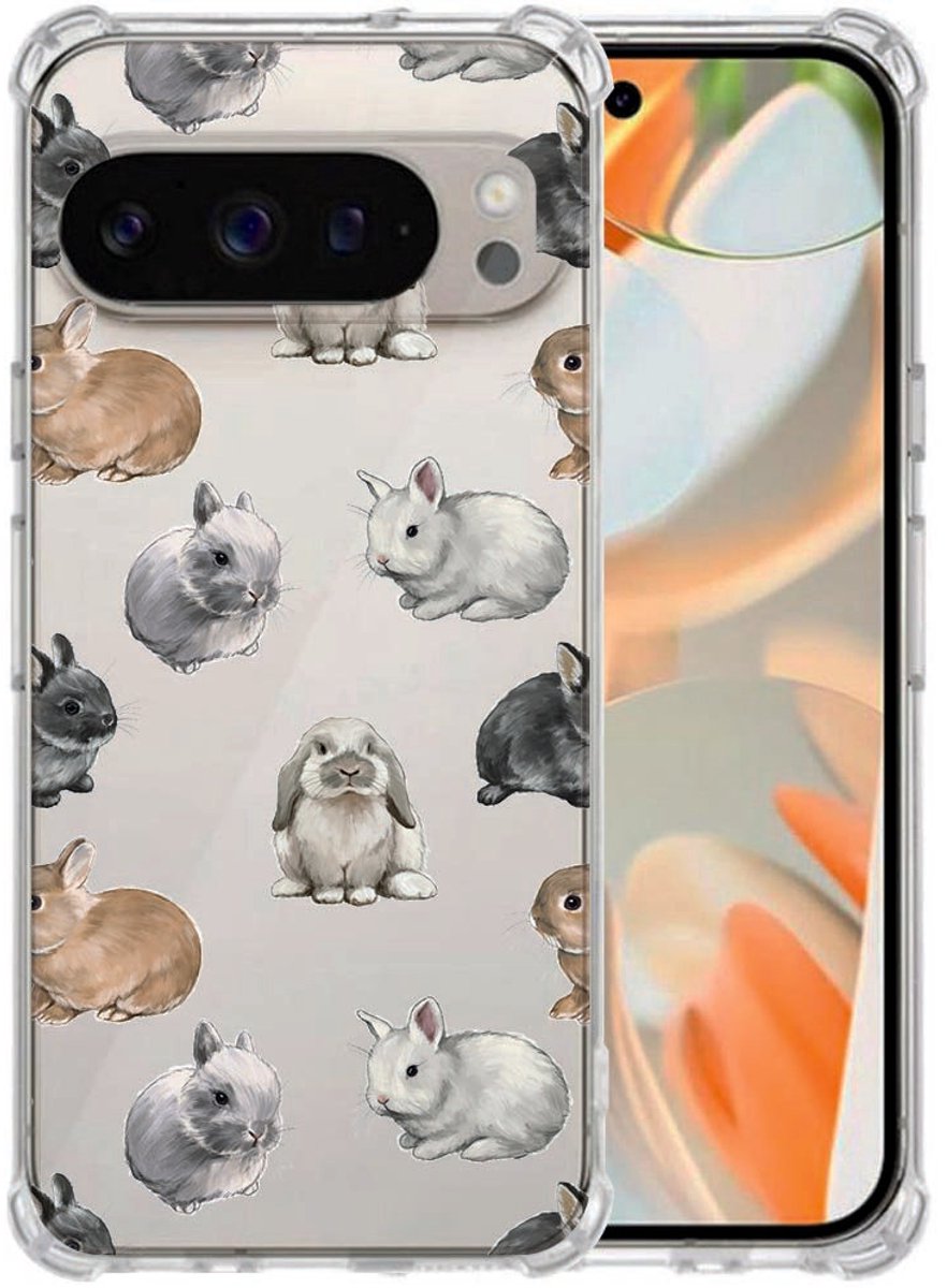 Google Pixel 10 Pro XL Konijntjes Hoesje Flexibel TPU Schokbestendig