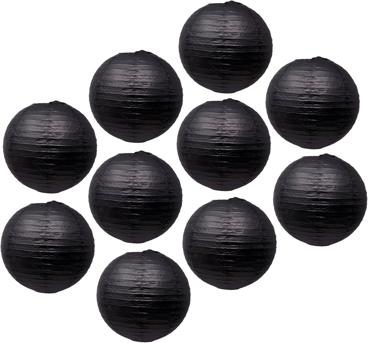 Ronde Papieren Lantaarns met LED Verlichting (10 Stuks) Decoratieve Hanglampen Zwart
