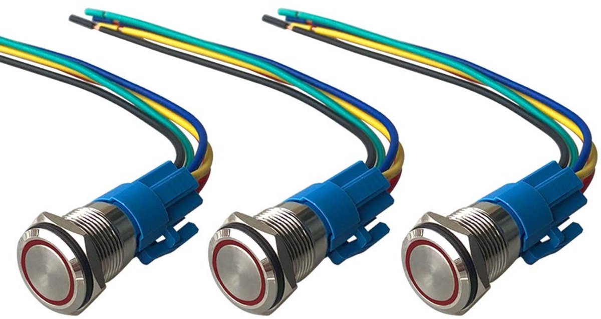 aladdien - Momentary Pushbutton Switch - 19mm - Waterdicht en duurzaam - Rood LED Licht - Auto Startknop - Geschikt voor 12V/24V systemen