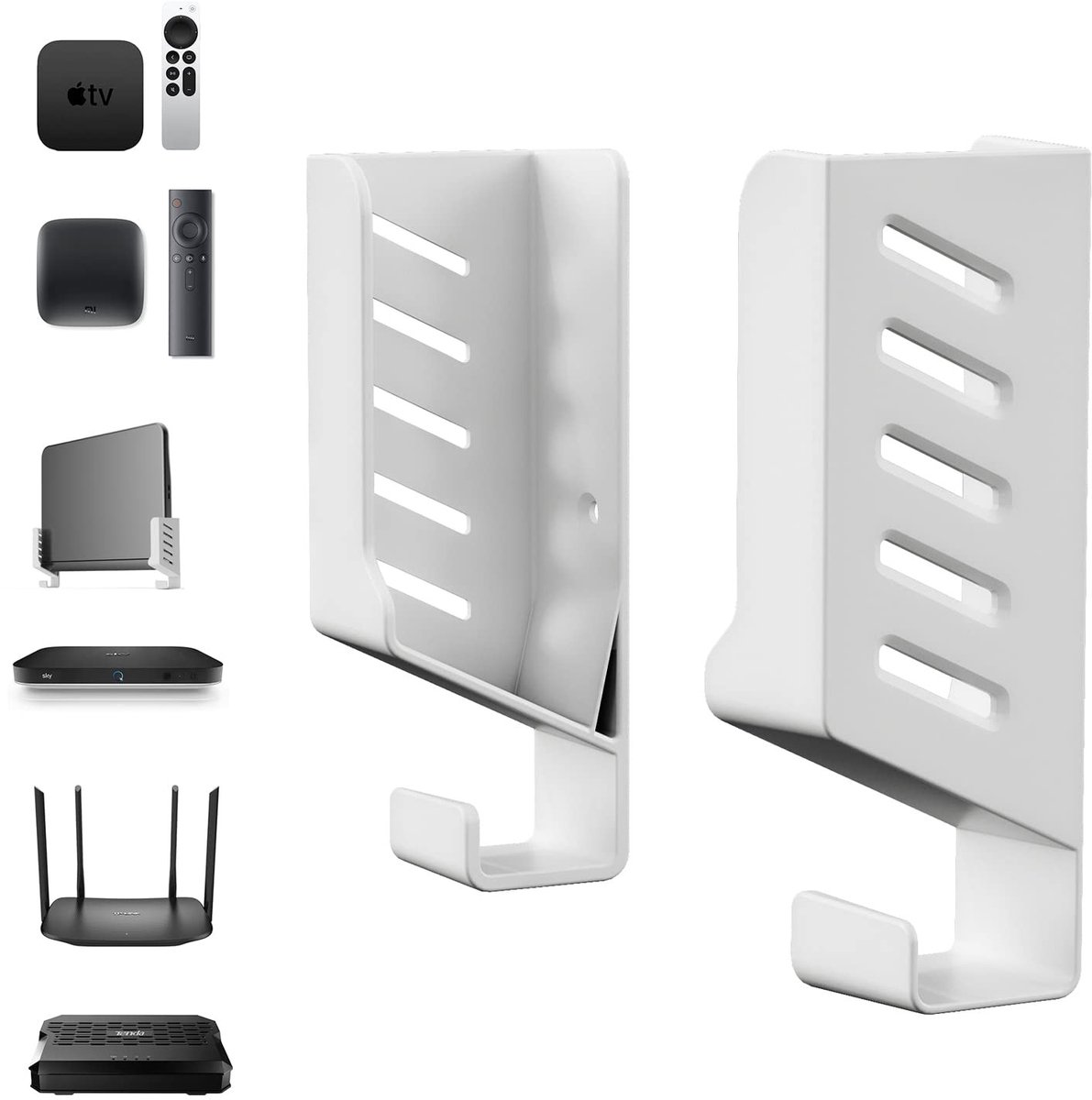 ONF3 - Universele wandhouder - Router houder - Multifunctionele opbergaccessoire - Wit - TV-box houder - Geschikt voor laptops en netwerkswitches