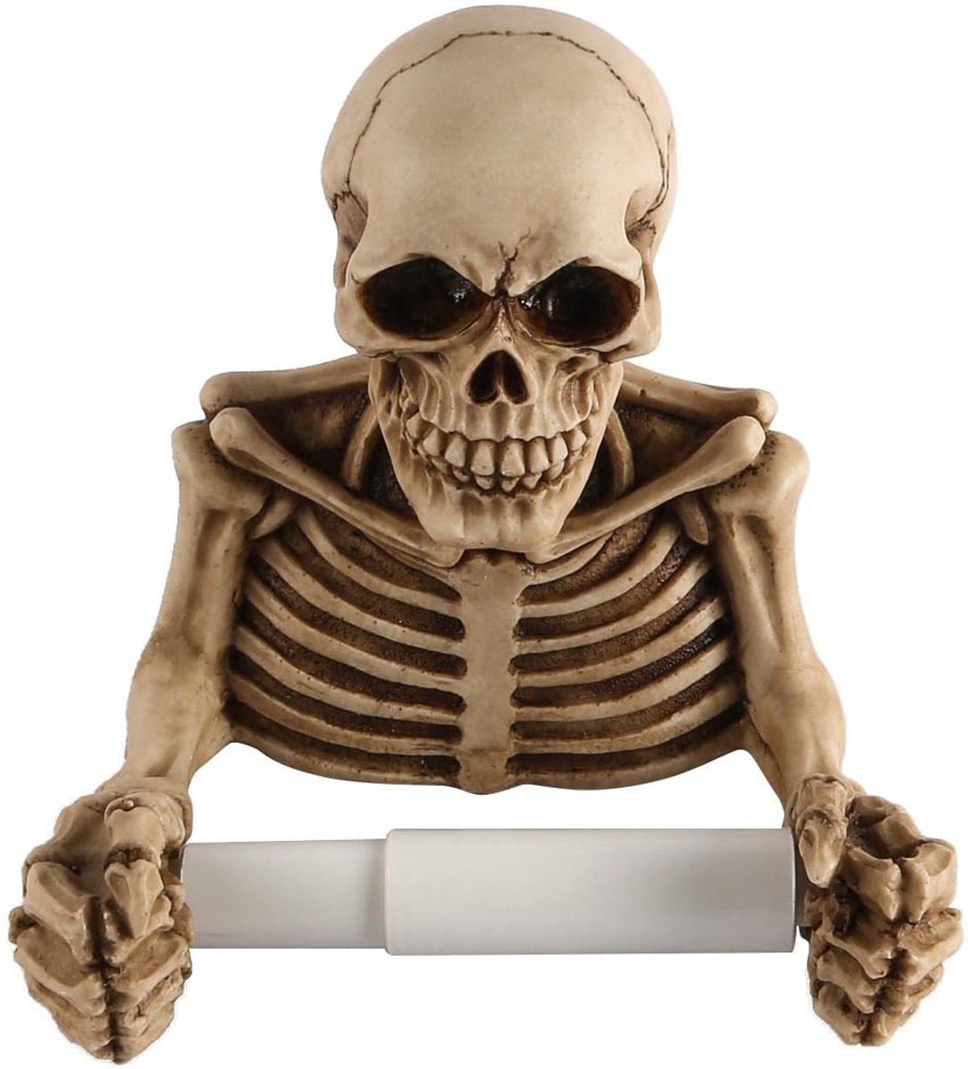 aladdien - Skeleton Rolhouder - Retro Schedel Toiletrolhouder - Uniek Design - 19,5 x 13 x 18 cm - Voor Badkamer en Keuken - Gotische Decoratie