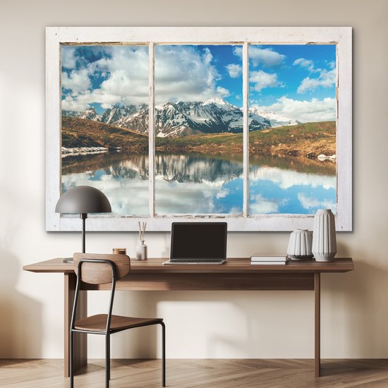 Décoration murale Métal - Aluminium Peinture Industrielle - Vue à travers - Montagnes - Water - 180x120 cm - Dibond - Photo sur aluminium - Décoration murale industrielle - Pour le salon / chambre