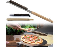 Houten Handvat Steel Scraper en Messing Borstel voor Pizzastoven, Barbecue en Bakaccessoires, Geschikt voor Keuken en Bakken