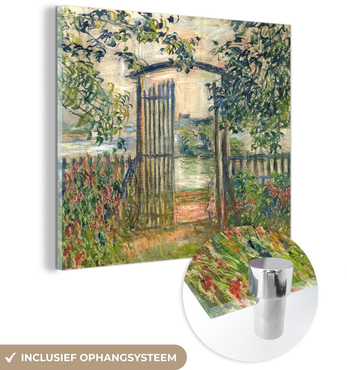 ® Glasschilderij 20x20 cm - Schilderij acrylglas - De tuinpoort in Vétheuil - Claude Monet