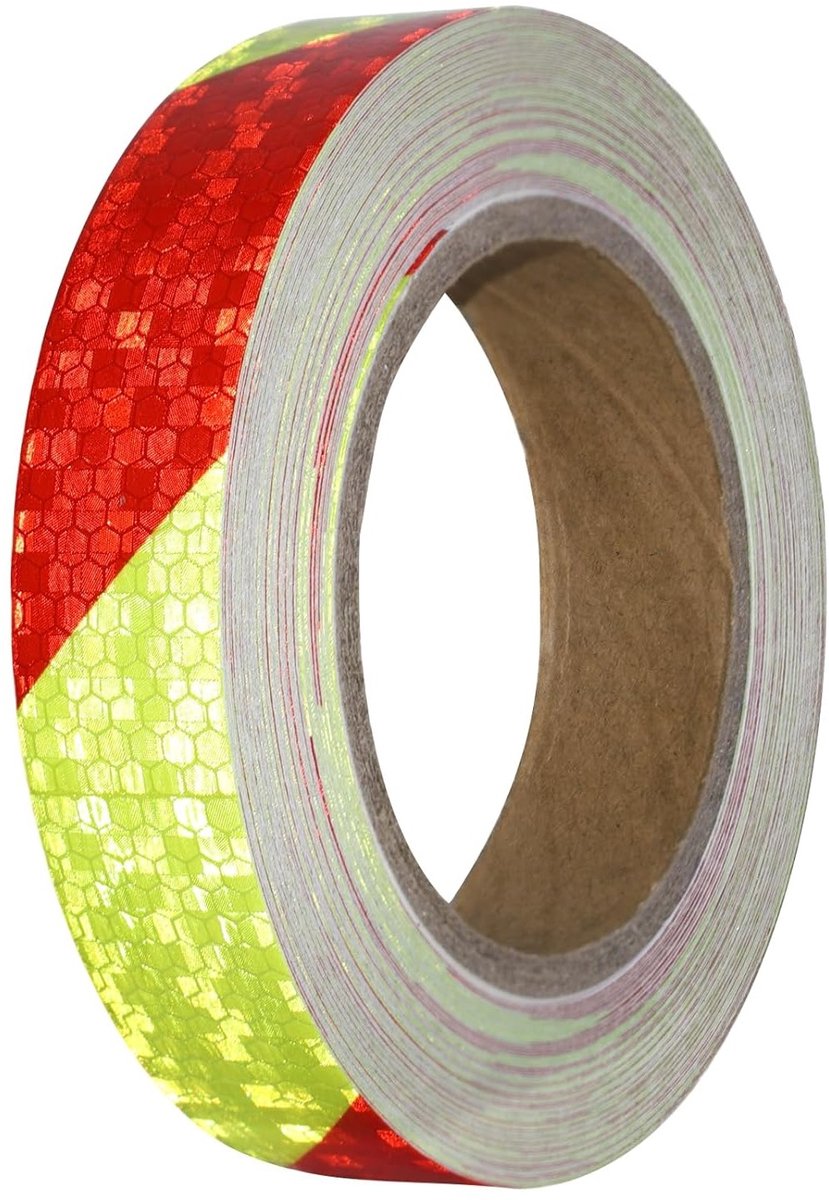 Reflecterende Plakband Rood en Geel 2.5 cm x 20 m Waterdicht voor Voertuigen, Auto's en Trailers, Veiligheidsmarkering voor Buitengebruik
