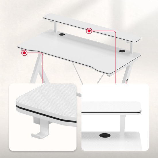 Gaming bureau 120 cm met stalen frame en opbergplank Wit Carbon Design — afbeelding 5
