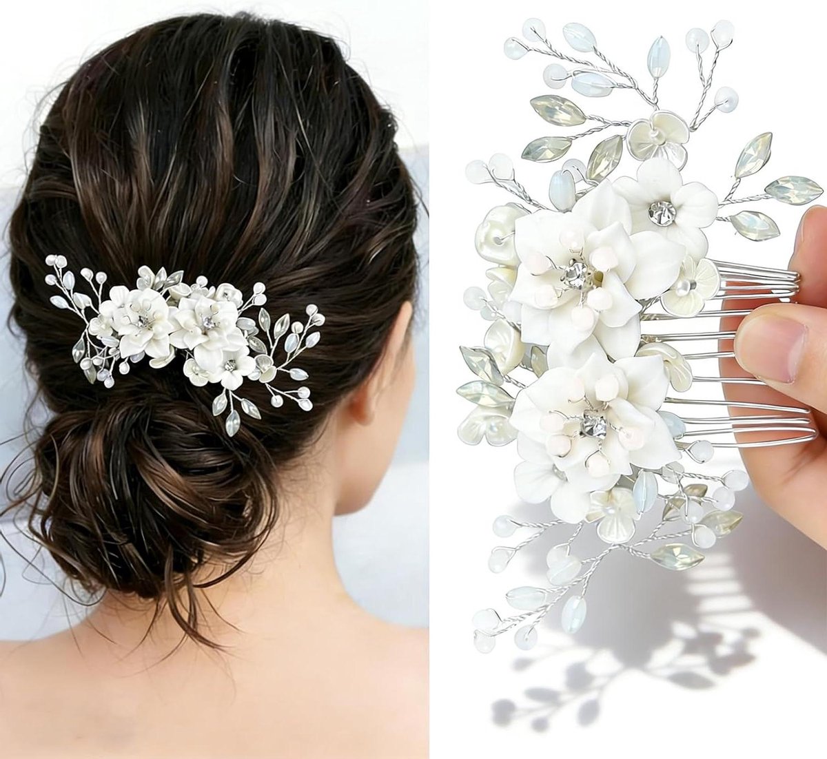 Bruidskam - Haarsieraad Parels - Bruiloft Accessoire - Handgemaakt Ontwerp - 14.5 cm - Zilver