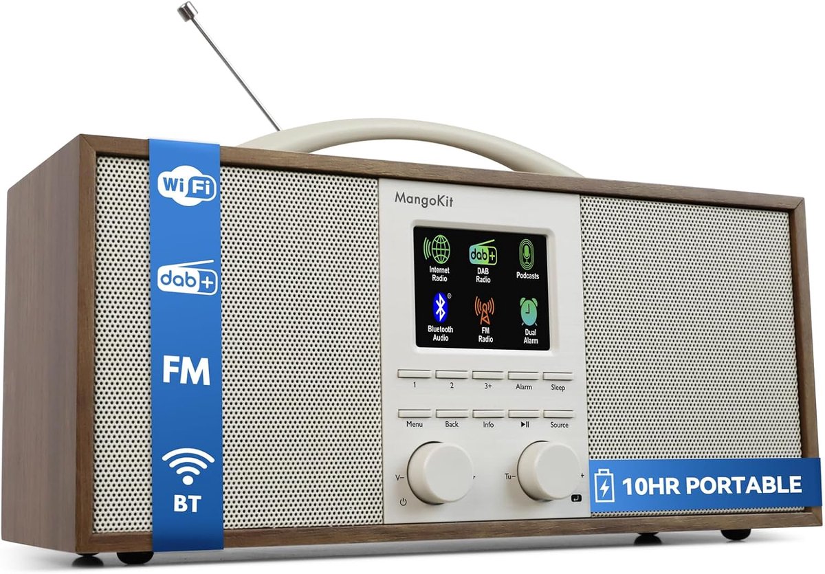 Internetradio met CD - Stereosysteem DAB+ - Muziek Luisteren - Ingebouwde Subwoofer - 263x116x90mm - Walnoot