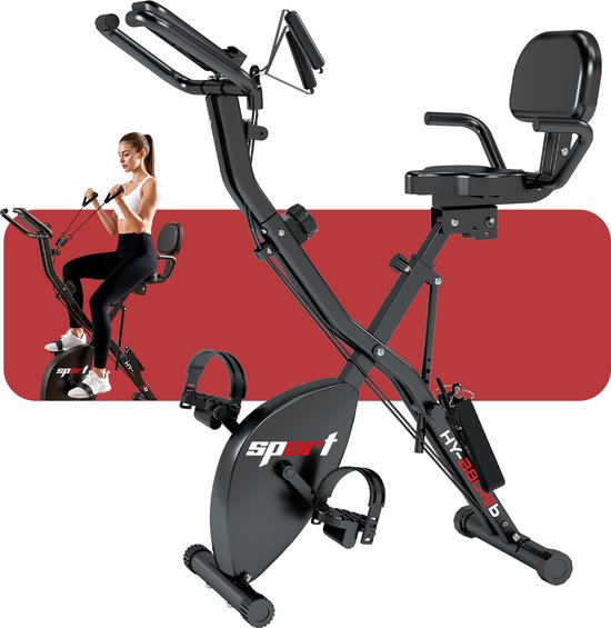YEE GOO Hometrainer Fiets - 8 Niveaus Magnetische Weerstand - Met Weerstandsbanden - Hartslagsensoren - Fitness Fiets - Spinning Fiets - Indoorfiets - Verstelbare Hoogte - LCD-display - telefoon/tablet-houder -Zwart
