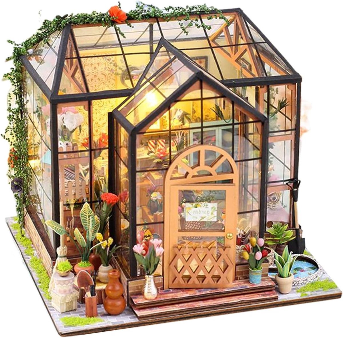 Miniatuur Huis Bouwset - Houten Modelhuis - Creatief Knutselen - Gedetailleerd Interieurontwerp - 20x20x18 cm - Meerkleurig