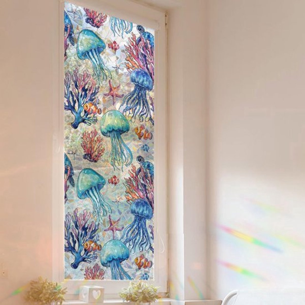 Raamfolie - Oceaan Stijl - 100 x 43 cm - Holografisch en Herbruikbaar
