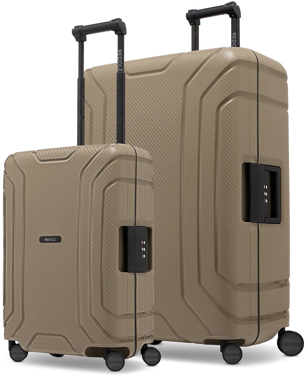 Redolz Essentials 15 Kofferset van 4 koffers met 4 wielen, maten S en L, met driepuntssluiting - Harde bagage - TSA slot - cool beige