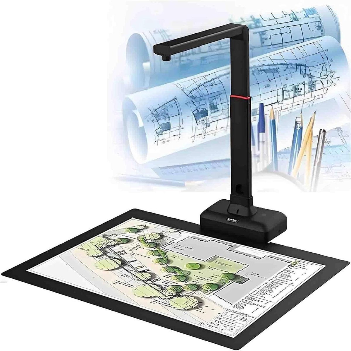 Overheadscanner Groot Formaat - Documentcamera Scanner - Documenten Digitaliseren - Automatische Vlakmaak Technologie - A2 Formaat - Zwart
