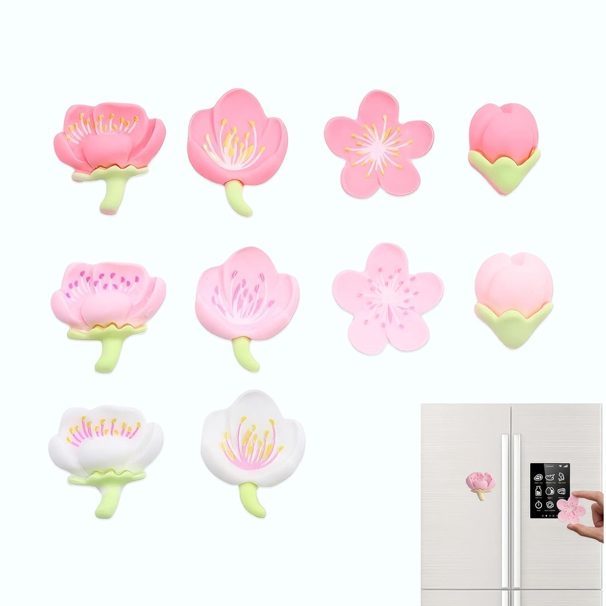 aladdien - Kleurige Bloem Magneten - Sterke 3D Decoratieve Magneten - voor Koelkast of Whiteboard - Set van 10 - Magnetische Decoratie - Perfect voo...