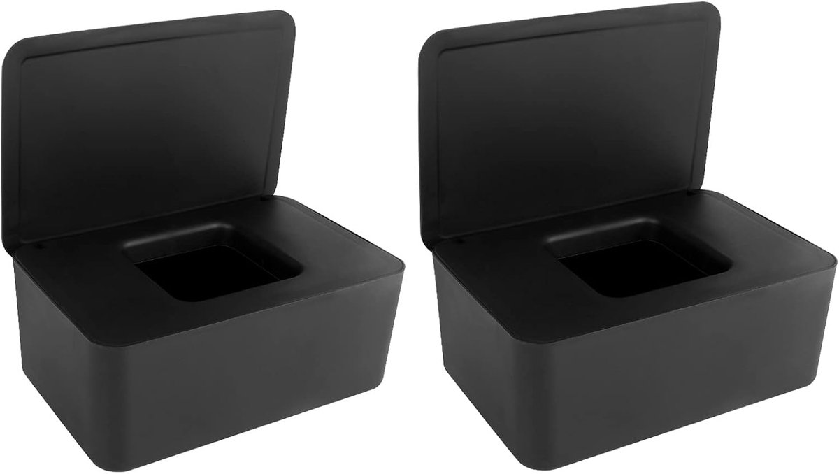 Famanu – Set van 2 vochtige doekjesboxen, zwart, kunststof dispensers voor thuis en kantoor