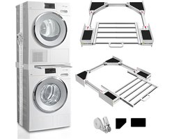 Verstelbaar Wasmachine & Droger Stapelrek – Universeel Model – Met Bevestigingsbanden & Anti-slip Pads