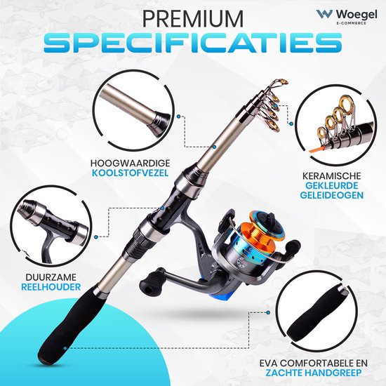 Woegel Vishengel Set Compleet – Hengelset met Vispullen & Hengelsport Accessoires – Inschuifbare Vishengel 1.8 Meter – Complete Vis Set — afbeelding 2
