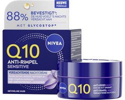 Nivea Q10 POWER Anti-Rimpel Sensitive Nachtcrème voor Vrouwen - Gevoelige Huid - Kalmeert en Verstevigt - Met Q10, Creatine en Zoethoutextract - 50 ml