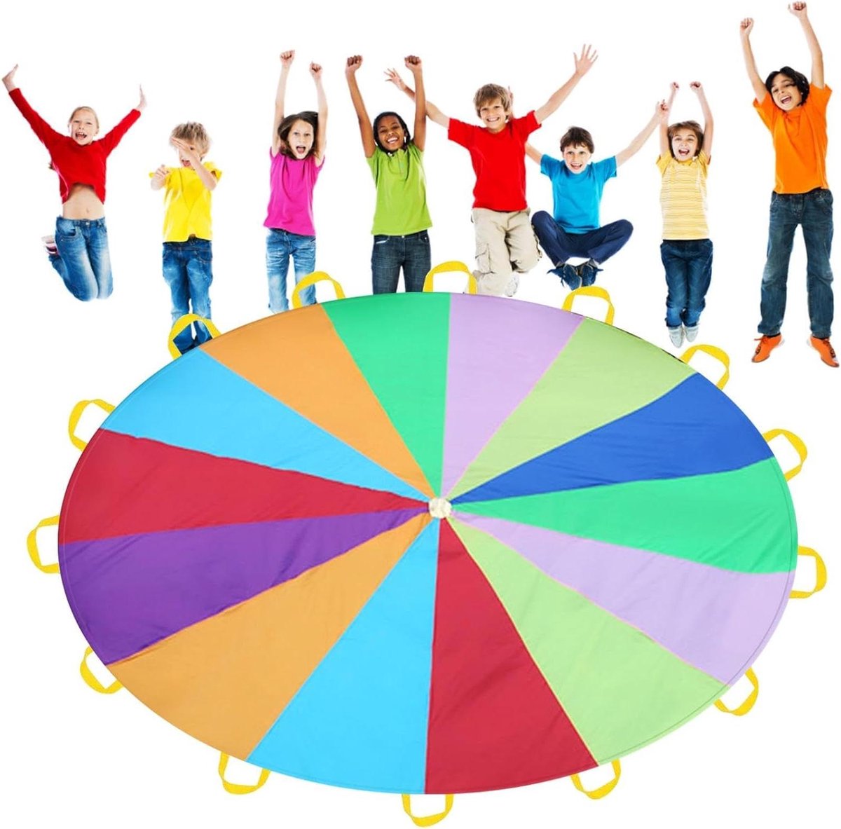 Speel parachute kinderen - Parachutespeelgoed groep - Samenwerken stimuleren - Slijtvaste stof - 3 meter - Regenboogkleur