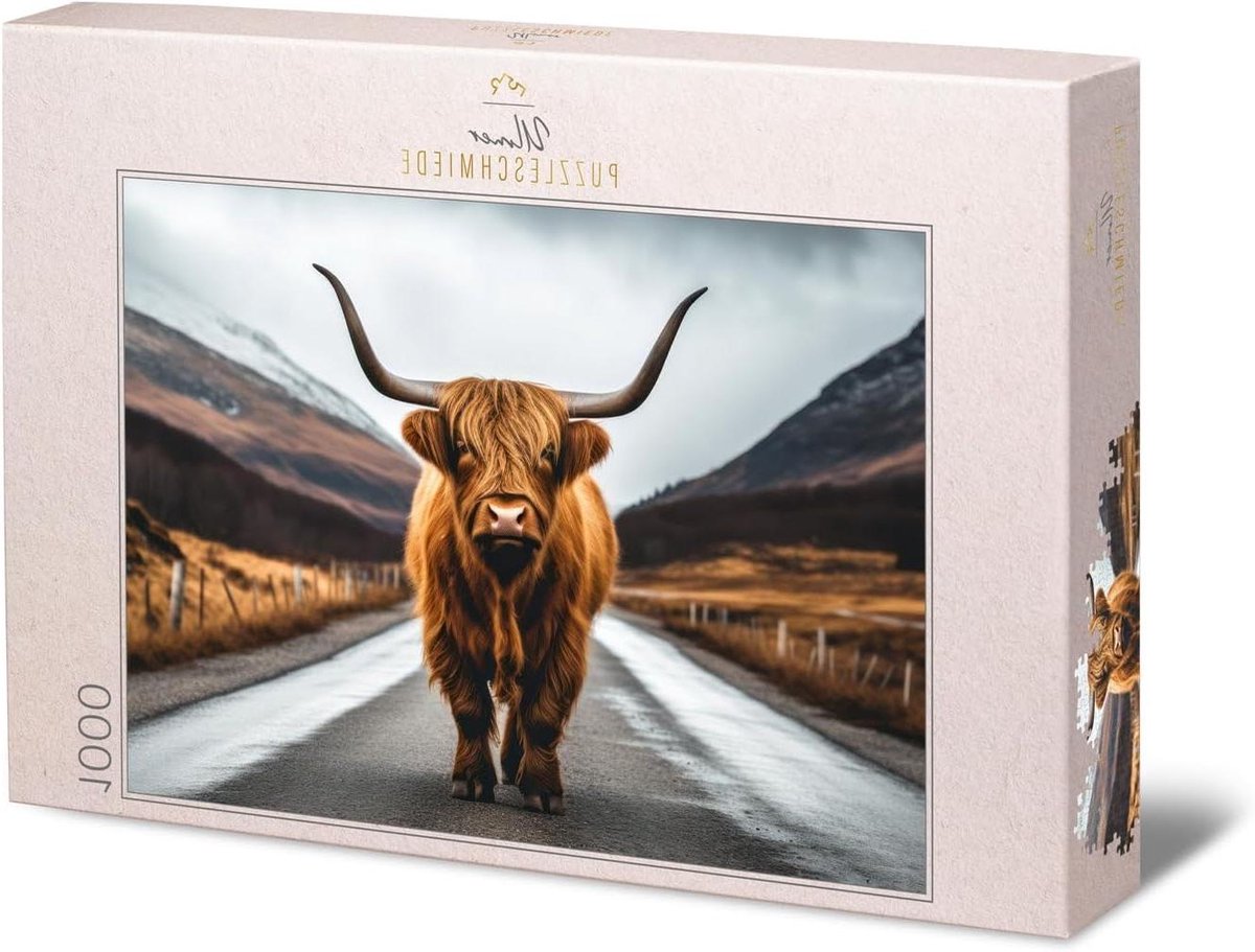 Legpuzzel 1000 stukjes - Puzzel volwassenen Dierenpuzzel - Ontspannen Puzzelen - Gedetailleerd Hooglandrund Motief - 68 x 48 cm - Aardebruin
