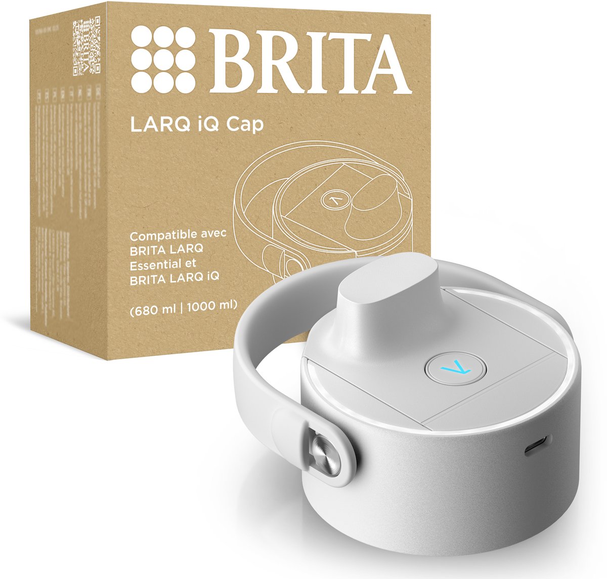 BRITA LARQ iQ dop Wit- Digitale vervangdop voor BRITA LARQ Essential flessen met hydratatietracking in de BRITA-app & zelfreinigende UV-C - neutraliseert 99.99% bacteriën