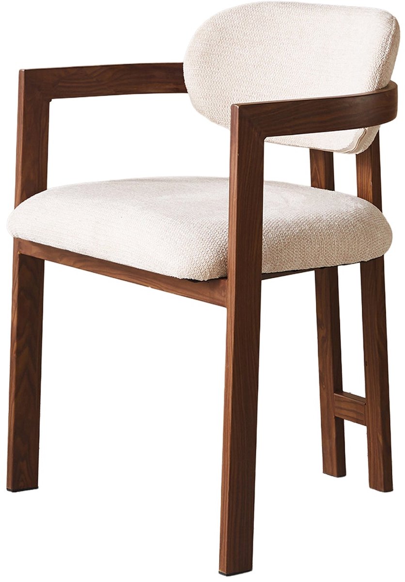 Lizzely Garden & Living SET DEAL 6 stuks: Eetkamerstoel Japandi beige Maureen walnoot poten Japanse eetstoel minimalistisch zetel