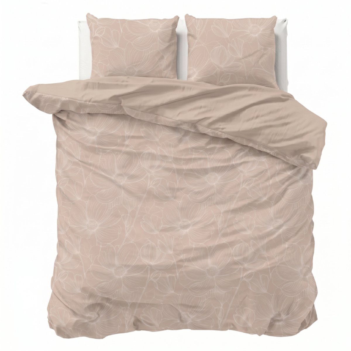 Dekbed-Discounter - Fresh and Co Dekbedovertrek 200 x 200/220 cm - Dubbele instopstrook - Wasbaar op 40 graden - Inclusief 2 kussenslopen - Sketched Flowers