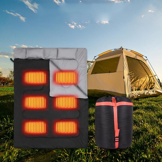 Verwarmde Dubbele Slaapzak - Tweepersoons Slaapzak Kampeerslaapzak - Kamperen bij Koud Weer - USB Elektrisch Verwarmingssysteem - Queen Size van Merkloos — afbeelding 2