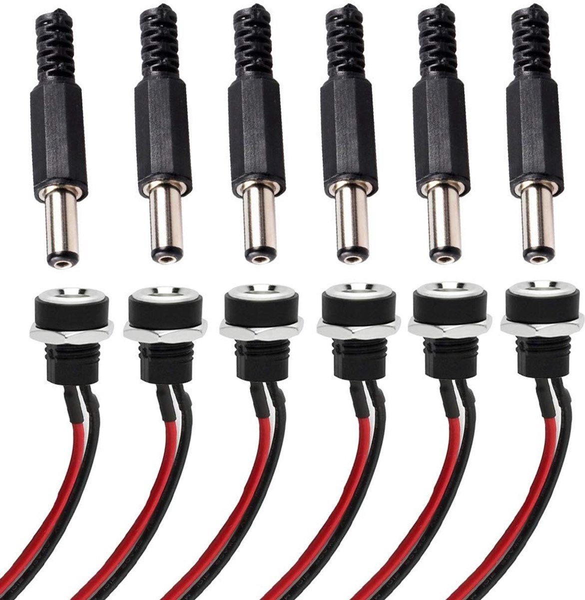 RUNCCI-YUN 5.5mm x 2.1mm DC Socket met Kabel - 6x DC Holle Pluggen voor Audio en Video